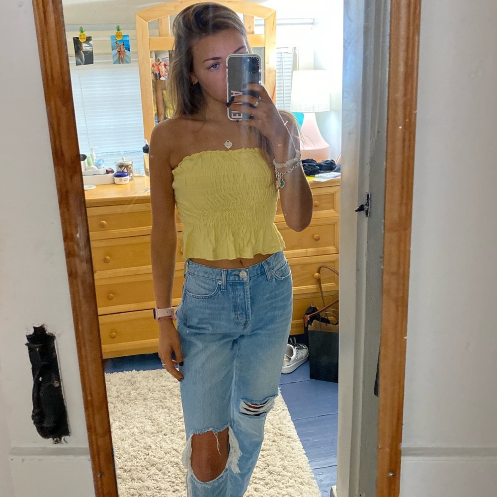 YELLOW SMOCKED TUBE TOP // SIZE MEDIUM